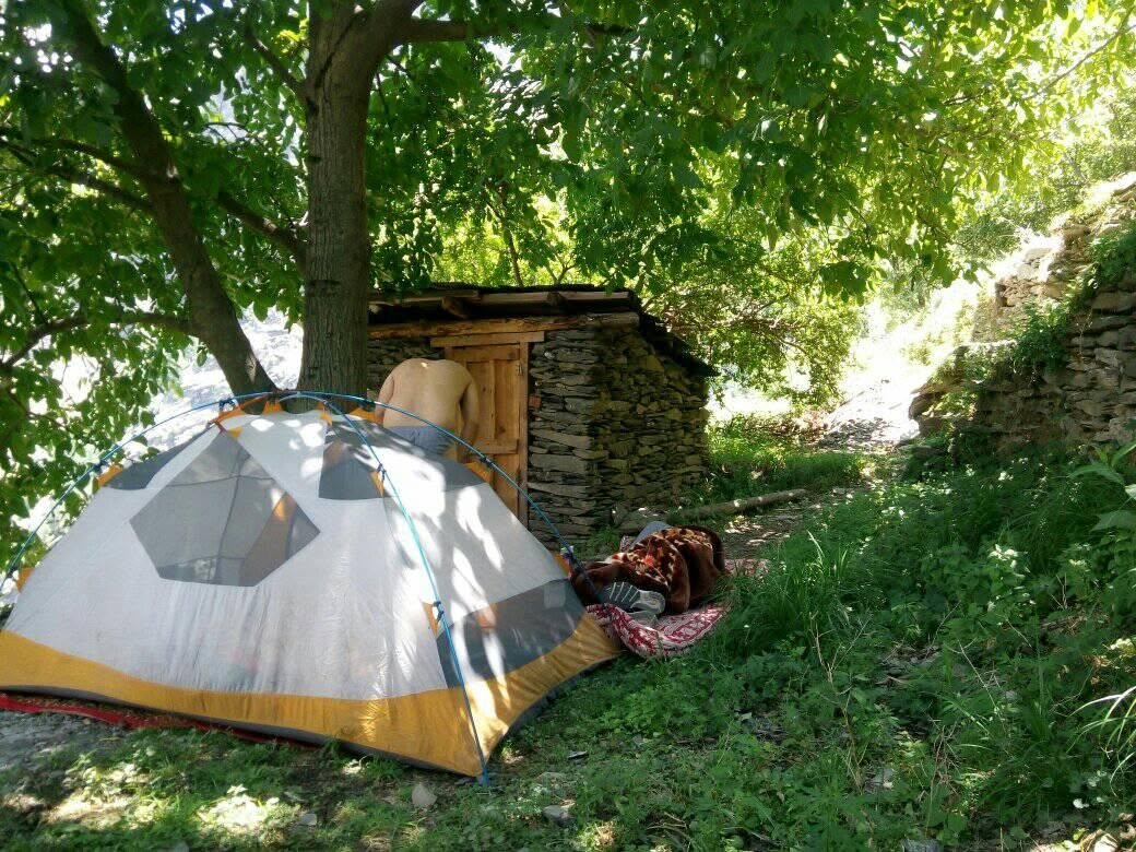 Camping tent in a wooded Himalayan setting