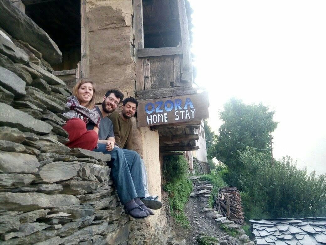 Visitors at a traditional Himalayan village house